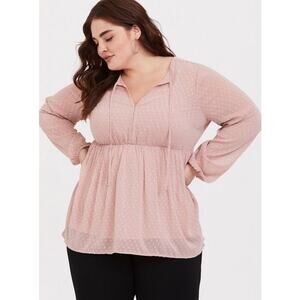 Torrid Women's Plus Size Blush Clip Dot Tie Babydoll Top - Size 2 (2X) - Boho